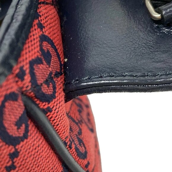 Auth GUCCI GG Marmont 661332 Red Dark Navy Jacquard Leather Shoulder Bag - Picture 12 of 15